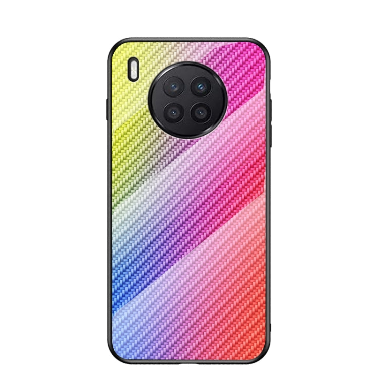 For Huawei nova 8i Gradient Carbon Fiber Texture TPU Border Tempered Glass Case