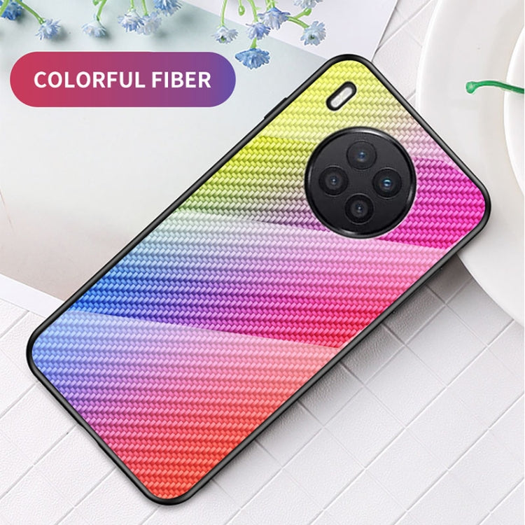 For Huawei nova 8i Gradient Carbon Fiber Texture TPU Border Tempered Glass Case