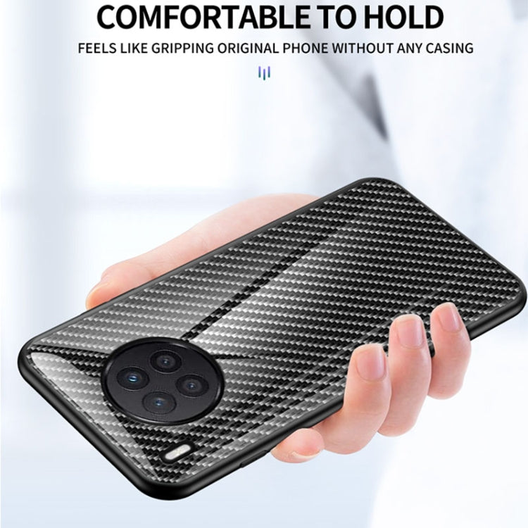 For Huawei nova 8i Gradient Carbon Fiber Texture TPU Border Tempered Glass Case