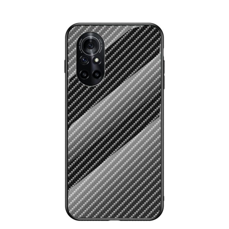For Huawei nova 8 Gradient Carbon Fiber Texture TPU Border Tempered Glass Case