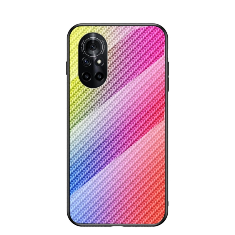 For Huawei nova 8 Gradient Carbon Fiber Texture TPU Border Tempered Glass Case