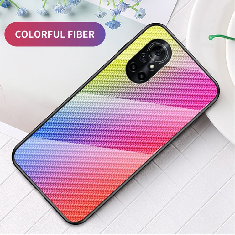 For Huawei nova 8 Gradient Carbon Fiber Texture TPU Border Tempered Glass Case