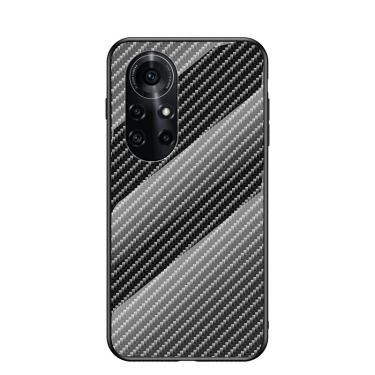 For Huawei nova 8 Pro Gradient Carbon Fiber Texture TPU Border Tempered Glass Case