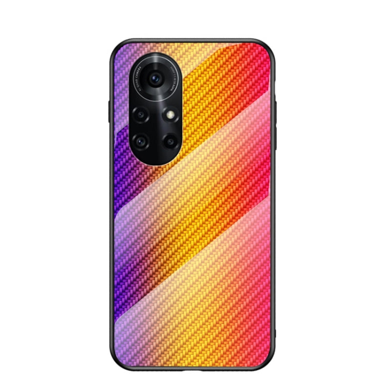 For Huawei nova 8 Pro Gradient Carbon Fiber Texture TPU Border Tempered Glass Case