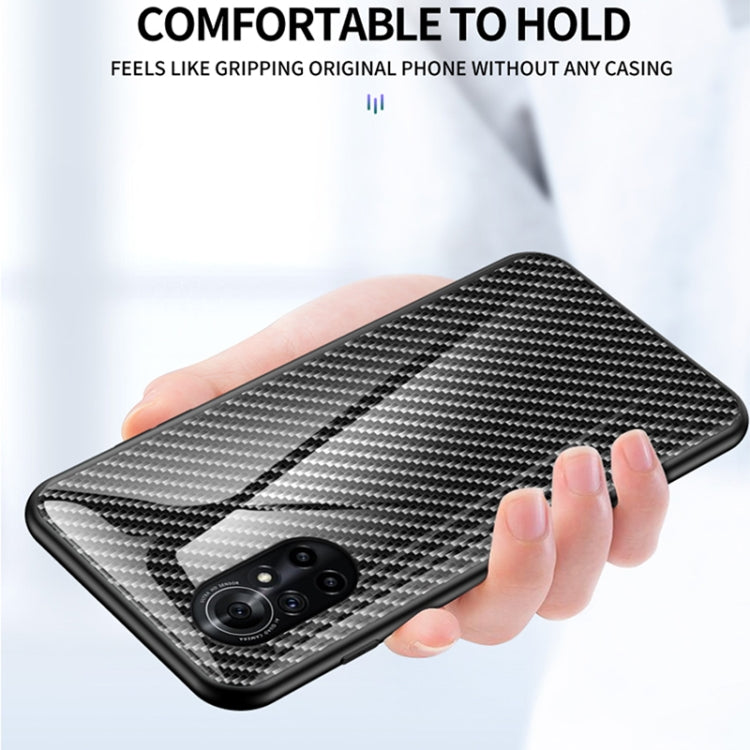 For Huawei nova 8 Pro Gradient Carbon Fiber Texture TPU Border Tempered Glass Case