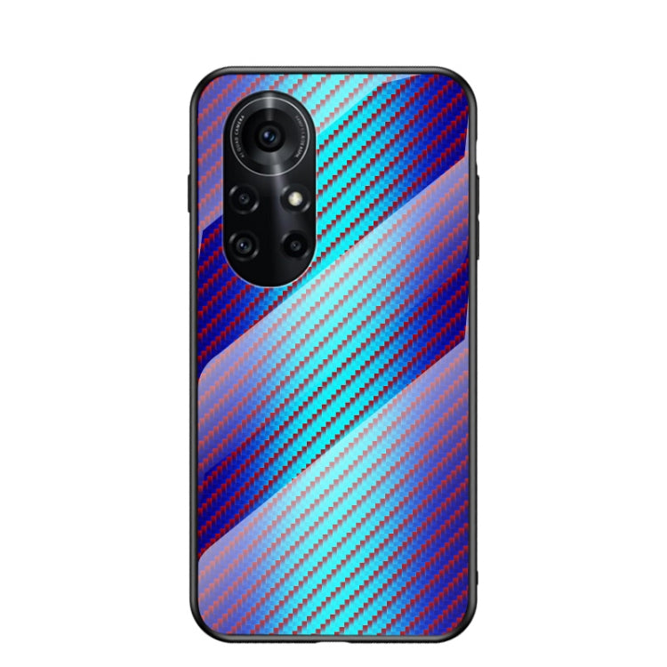 For Huawei nova 8 Pro Gradient Carbon Fiber Texture TPU Border Tempered Glass Case