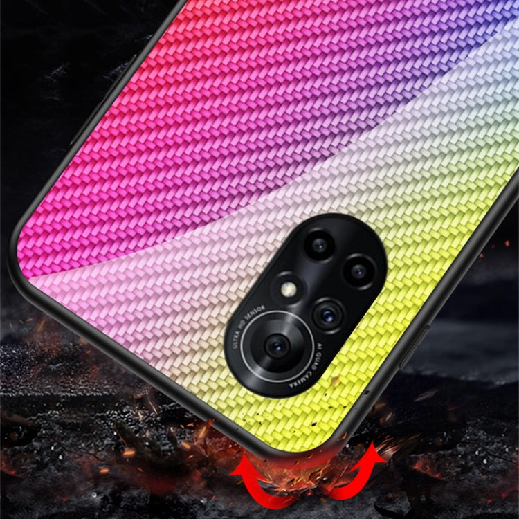 For Huawei nova 8 Pro Gradient Carbon Fiber Texture TPU Border Tempered Glass Case