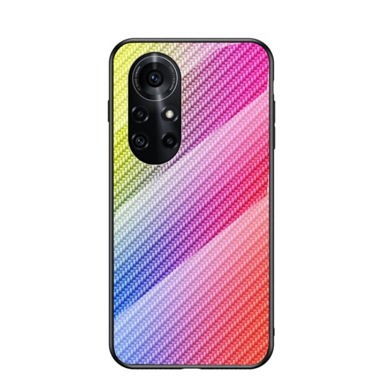 For Huawei nova 8 Pro Gradient Carbon Fiber Texture TPU Border Tempered Glass Case