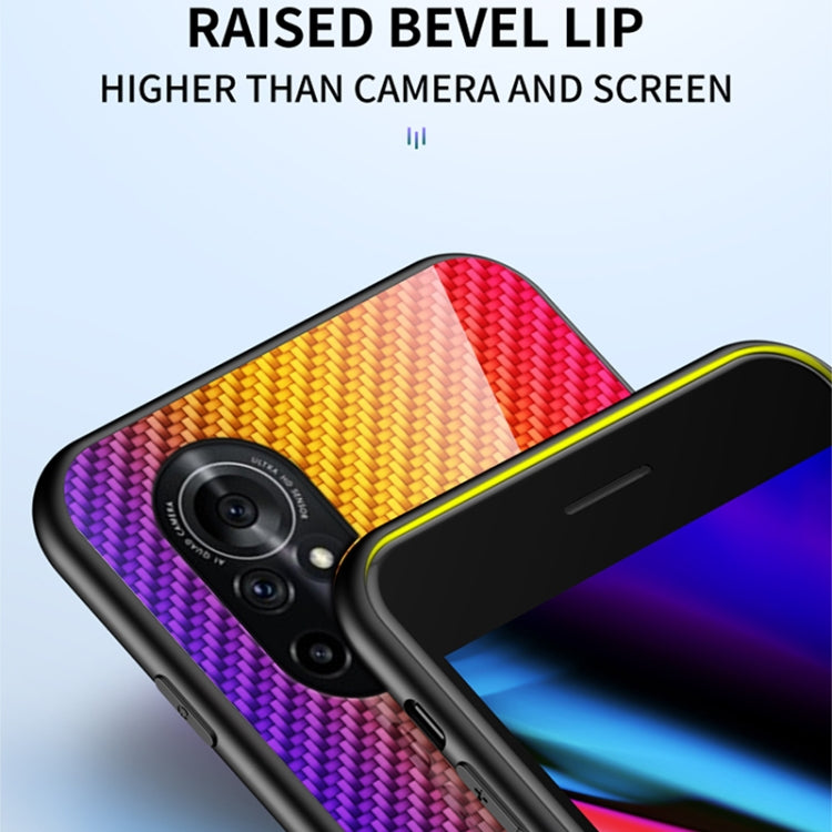 For Huawei nova 8 Pro Gradient Carbon Fiber Texture TPU Border Tempered Glass Case