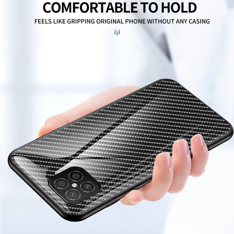 For Huawei nova 8 SE Gradient Carbon Fiber Texture TPU Border Tempered Glass Case