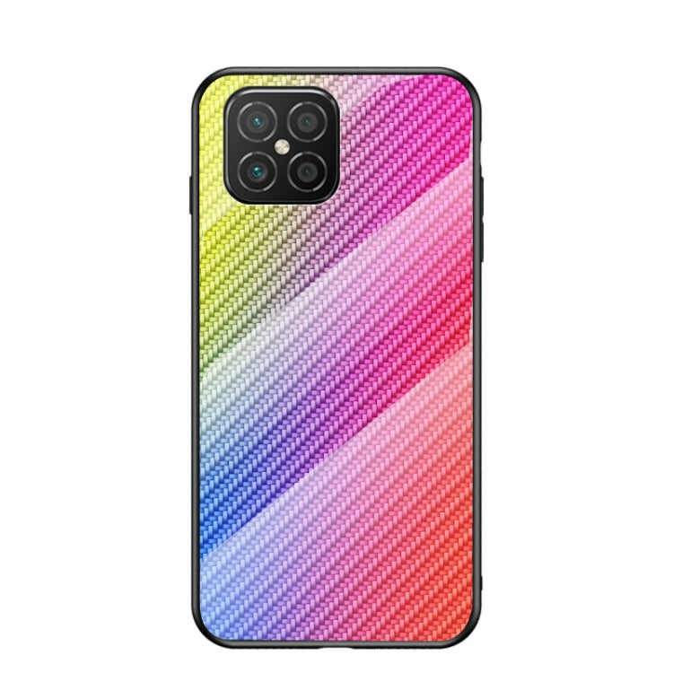 For Huawei nova 8 SE Gradient Carbon Fiber Texture TPU Border Tempered Glass Case