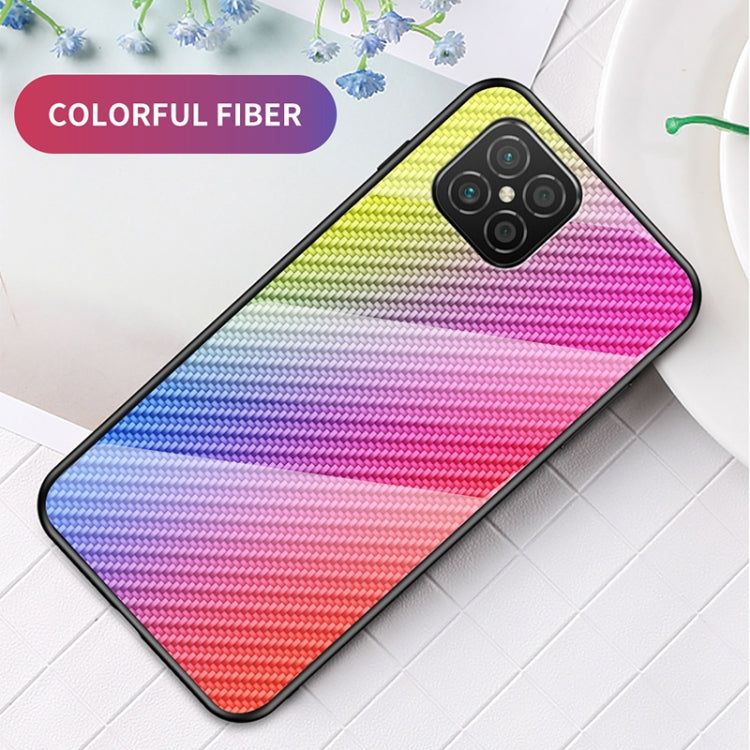 For Huawei nova 8 SE Gradient Carbon Fiber Texture TPU Border Tempered Glass Case