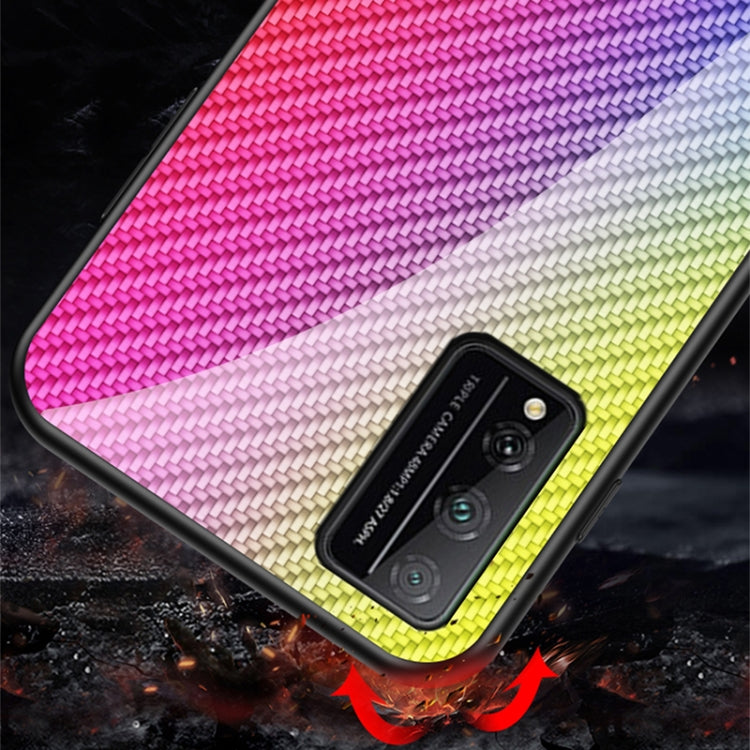 For Honor Play 4T Pro Gradient Carbon Fiber Texture TPU Border Tempered Glass Case