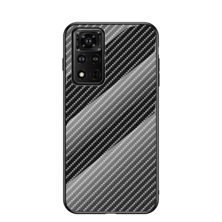 For Honor V40 5G Gradient Carbon Fiber Texture TPU Border Tempered Glass Case