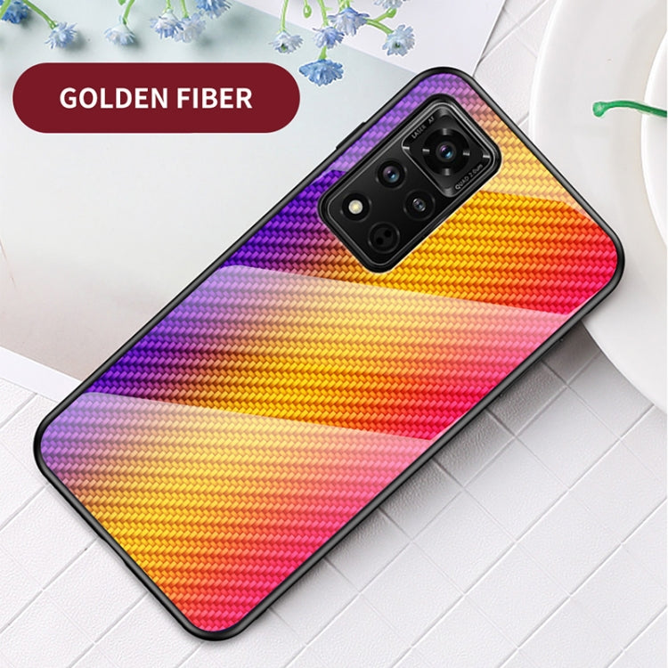 For Honor V40 5G Gradient Carbon Fiber Texture TPU Border Tempered Glass Case