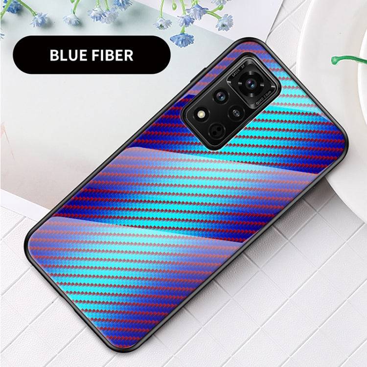 For Honor V40 5G Gradient Carbon Fiber Texture TPU Border Tempered Glass Case
