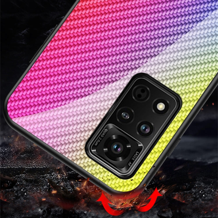For Honor V40 5G Gradient Carbon Fiber Texture TPU Border Tempered Glass Case