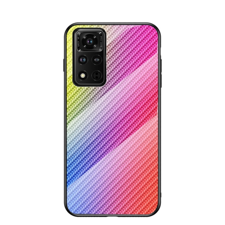 For Honor V40 5G Gradient Carbon Fiber Texture TPU Border Tempered Glass Case