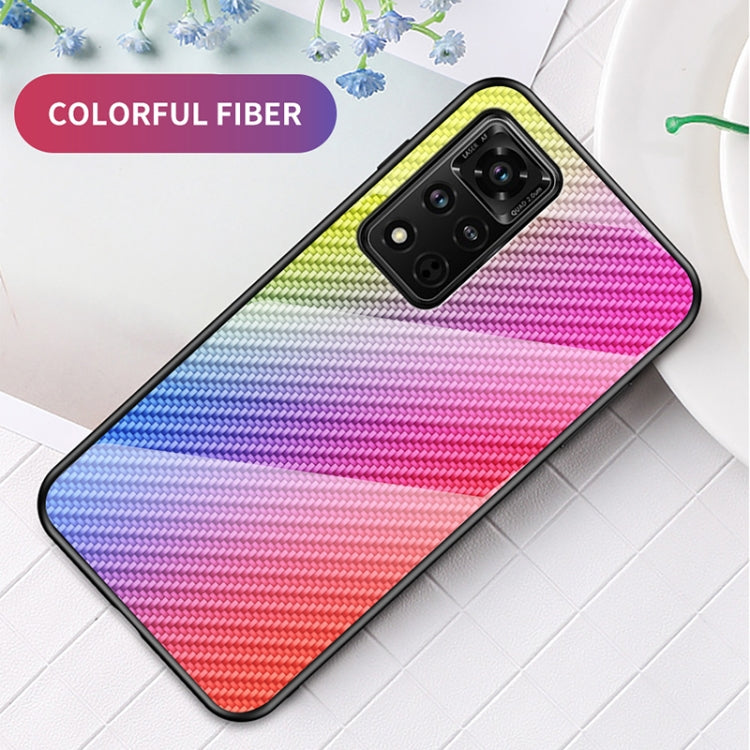 For Honor V40 5G Gradient Carbon Fiber Texture TPU Border Tempered Glass Case
