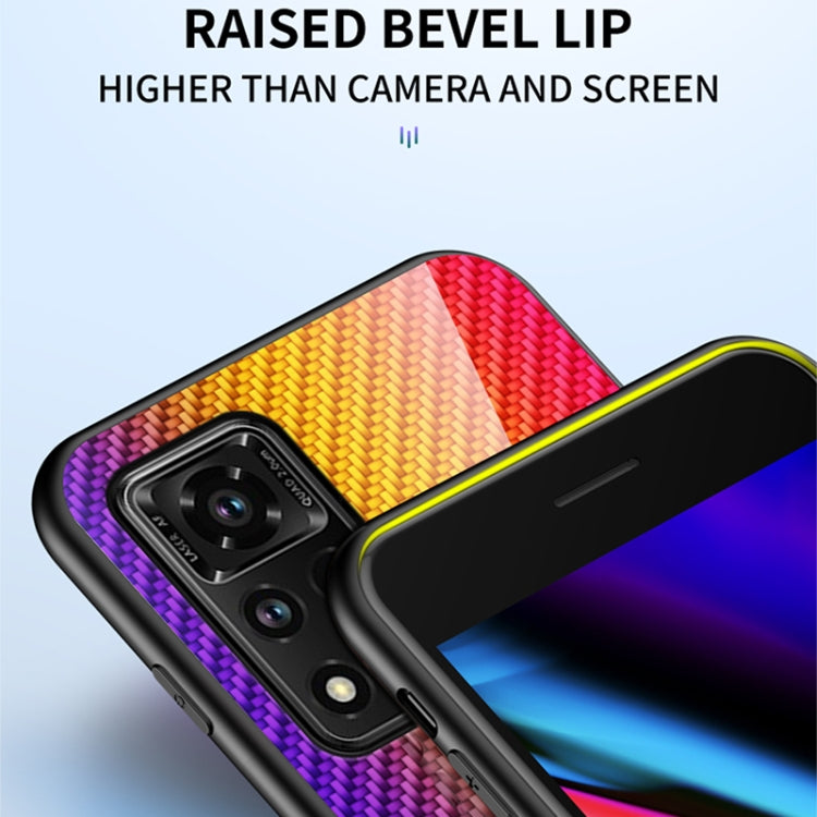 For Honor V40 5G Gradient Carbon Fiber Texture TPU Border Tempered Glass Case