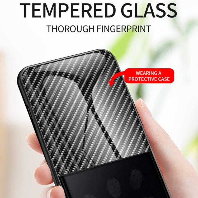 For Samsung Galaxy S21 Ultra 5G Gradient Carbon Fiber Texture TPU Border Tempered Glass Case