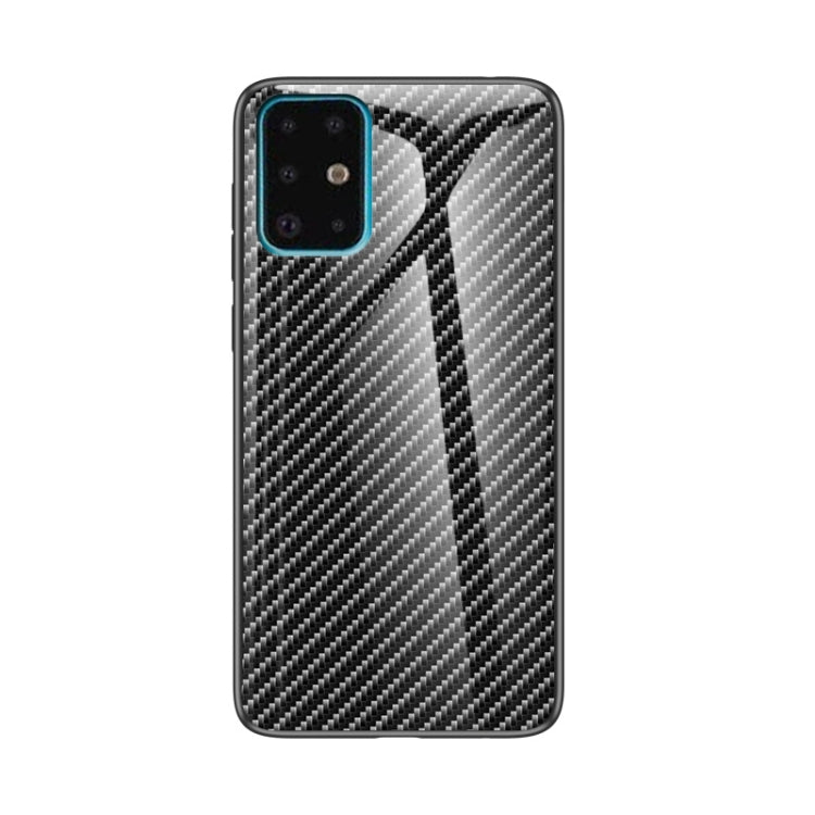 For Samsung Galaxy S21+ 5G Gradient Carbon Fiber Texture TPU Border Tempered Glass Case