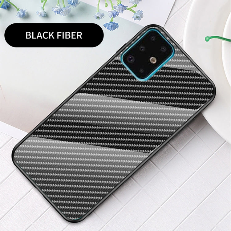 For Samsung Galaxy S21+ 5G Gradient Carbon Fiber Texture TPU Border Tempered Glass Case