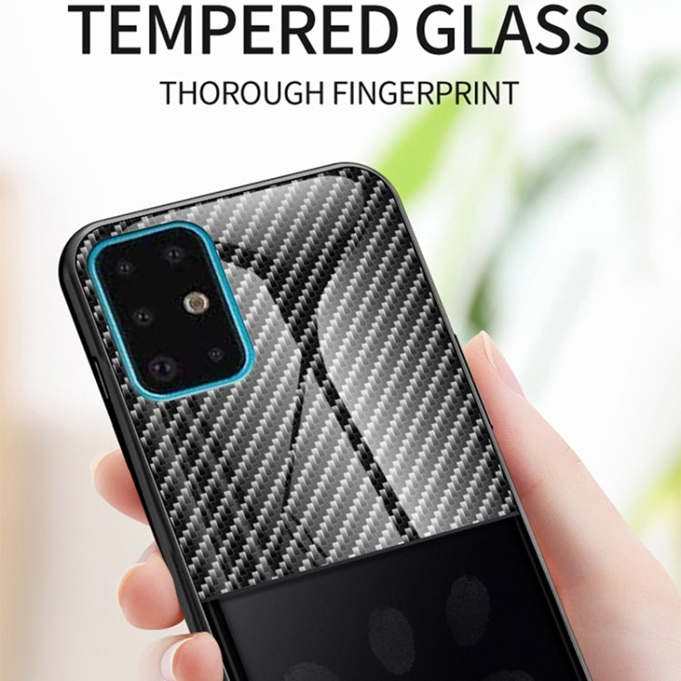 For Samsung Galaxy S21+ 5G Gradient Carbon Fiber Texture TPU Border Tempered Glass Case