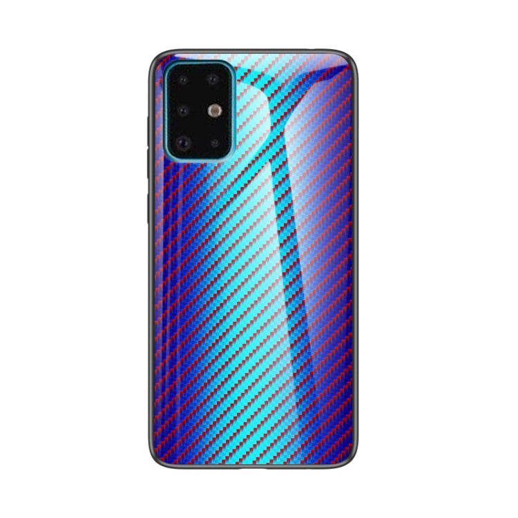For Samsung Galaxy S21+ 5G Gradient Carbon Fiber Texture TPU Border Tempered Glass Case