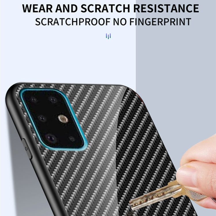 For Samsung Galaxy S21+ 5G Gradient Carbon Fiber Texture TPU Border Tempered Glass Case
