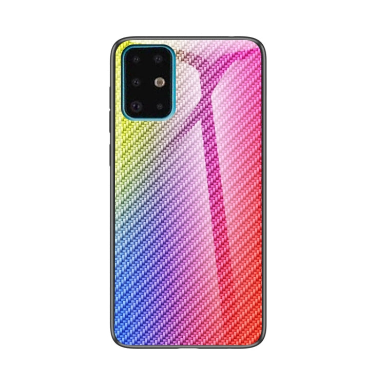 For Samsung Galaxy S21+ 5G Gradient Carbon Fiber Texture TPU Border Tempered Glass Case