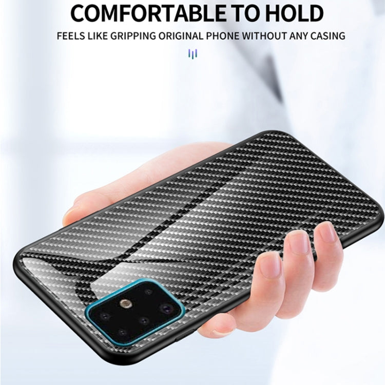 For Samsung Galaxy S21 5G Gradient Carbon Fiber Texture TPU Border Tempered Glass Case