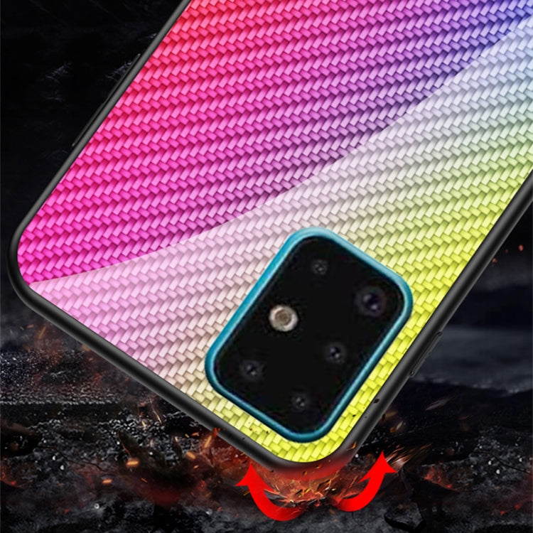 For Samsung Galaxy S21 5G Gradient Carbon Fiber Texture TPU Border Tempered Glass Case