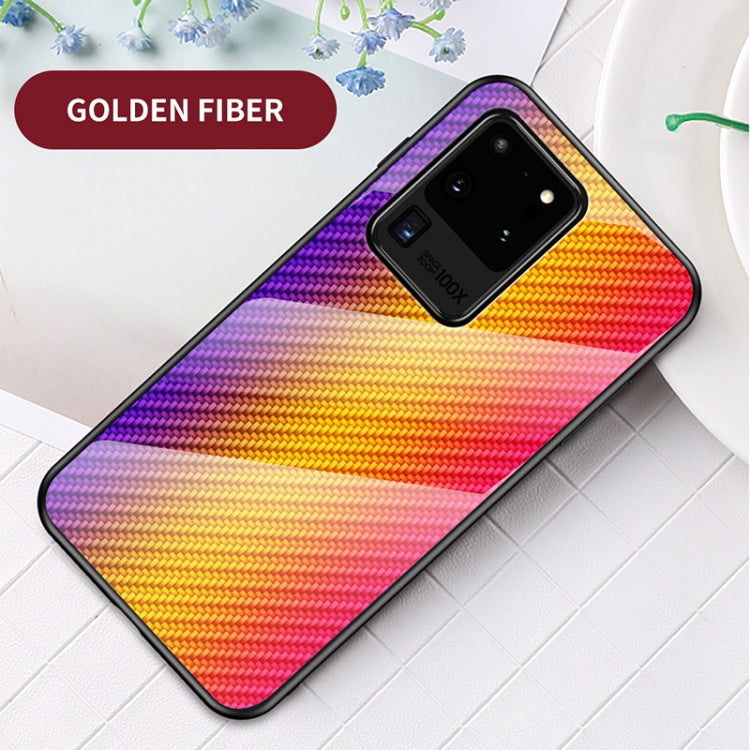 For Samsung Galaxy S20 Ultra Gradient Carbon Fiber Texture TPU Border Tempered Glass Case