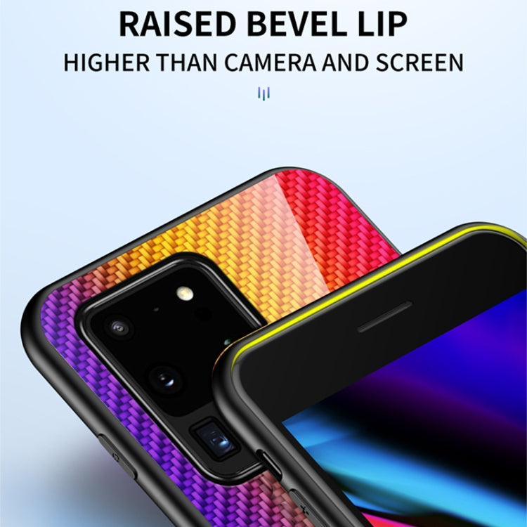 For Samsung Galaxy S20 Ultra Gradient Carbon Fiber Texture TPU Border Tempered Glass Case