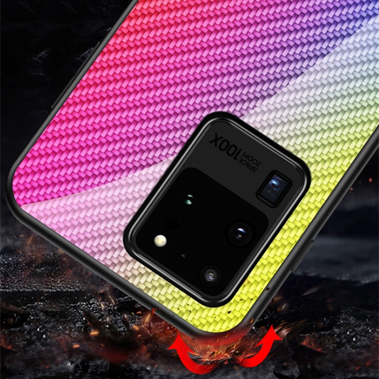For Samsung Galaxy S20 Ultra Gradient Carbon Fiber Texture TPU Border Tempered Glass Case
