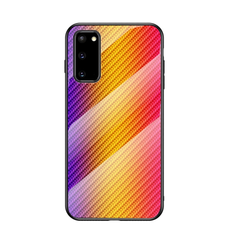 For Samsung Galaxy S20 Gradient Carbon Fiber Texture TPU Border Tempered Glass Case