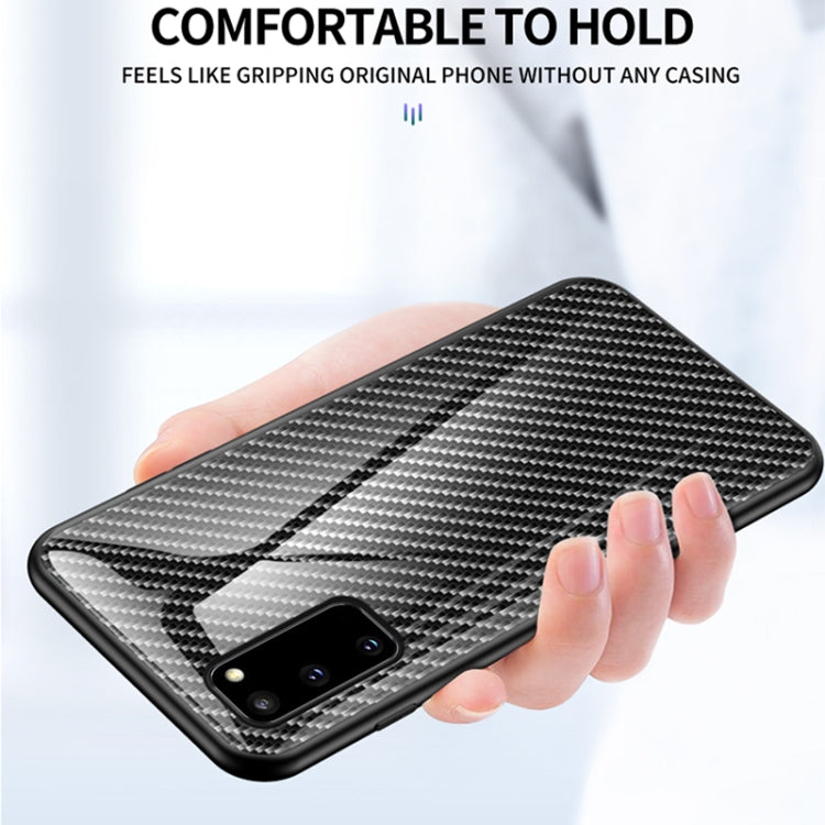 For Samsung Galaxy S20 Gradient Carbon Fiber Texture TPU Border Tempered Glass Case