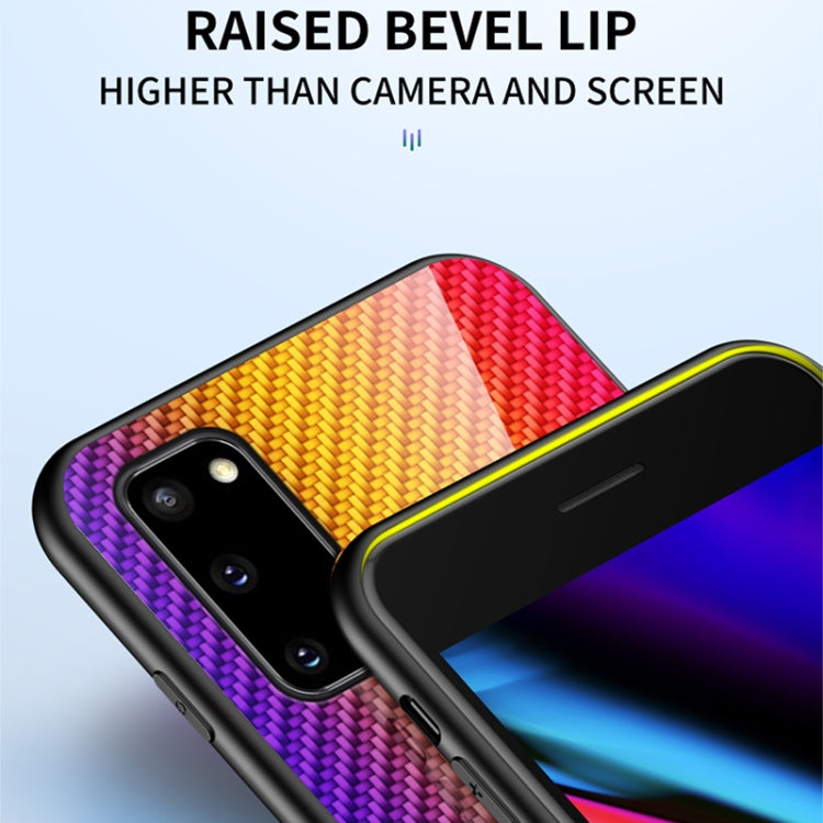 For Samsung Galaxy S20 Gradient Carbon Fiber Texture TPU Border Tempered Glass Case