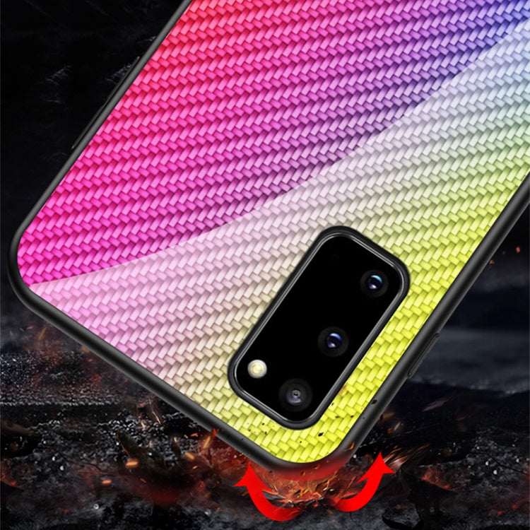 For Samsung Galaxy S20 Gradient Carbon Fiber Texture TPU Border Tempered Glass Case