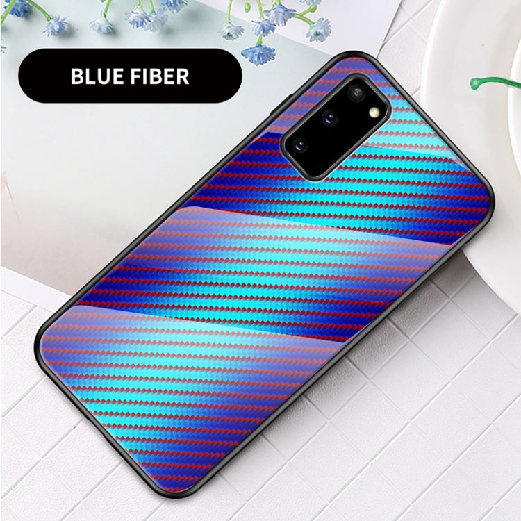 For Samsung Galaxy S20 Gradient Carbon Fiber Texture TPU Border Tempered Glass Case