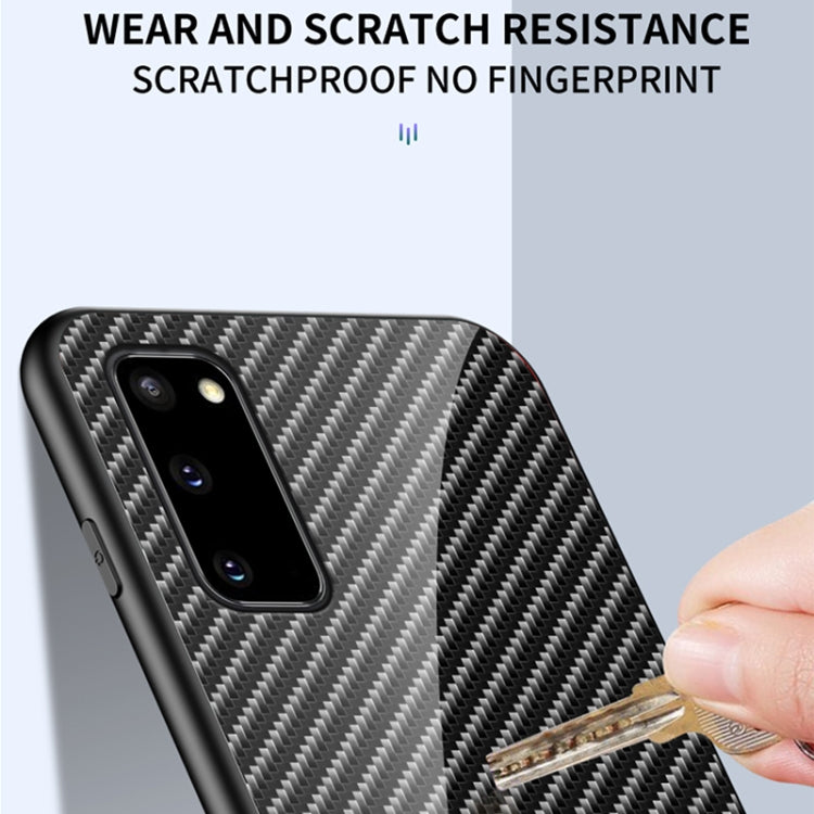 For Samsung Galaxy S20 Gradient Carbon Fiber Texture TPU Border Tempered Glass Case