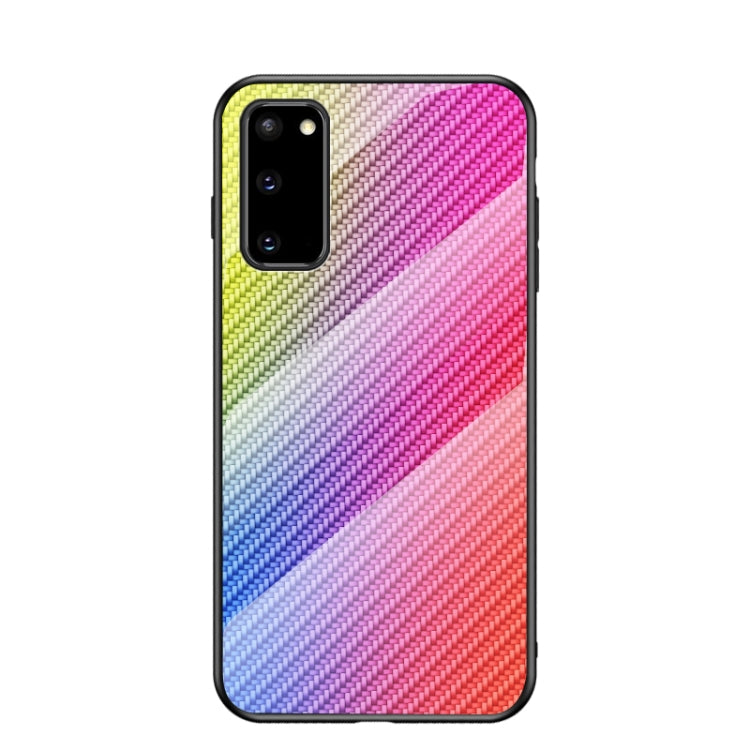 For Samsung Galaxy S20 Gradient Carbon Fiber Texture TPU Border Tempered Glass Case