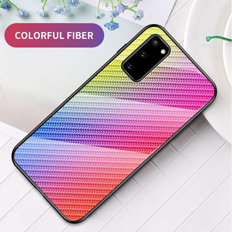 For Samsung Galaxy S20 Gradient Carbon Fiber Texture TPU Border Tempered Glass Case