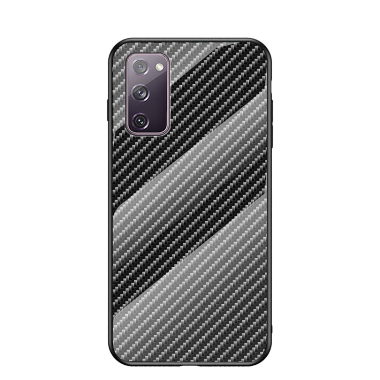 For Samsung Galaxy S20 FE Gradient Carbon Fiber Texture TPU Border Tempered Glass Case