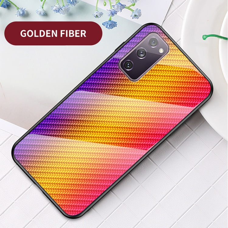 For Samsung Galaxy S20 FE Gradient Carbon Fiber Texture TPU Border Tempered Glass Case