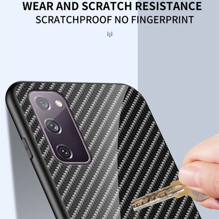 For Samsung Galaxy S20 FE Gradient Carbon Fiber Texture TPU Border Tempered Glass Case