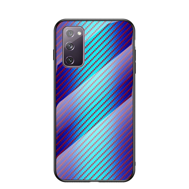 For Samsung Galaxy S20 FE Gradient Carbon Fiber Texture TPU Border Tempered Glass Case