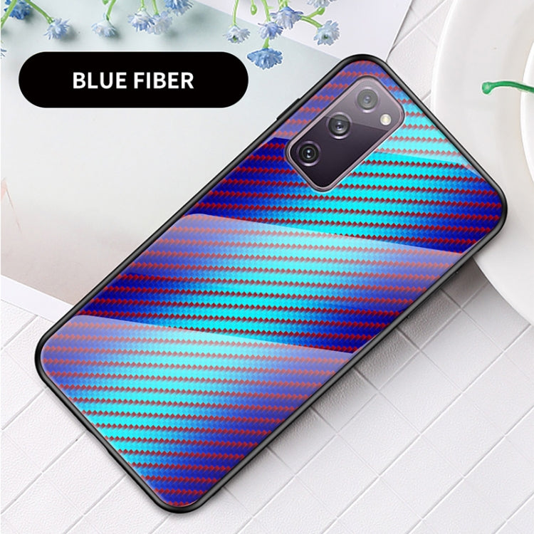 For Samsung Galaxy S20 FE Gradient Carbon Fiber Texture TPU Border Tempered Glass Case