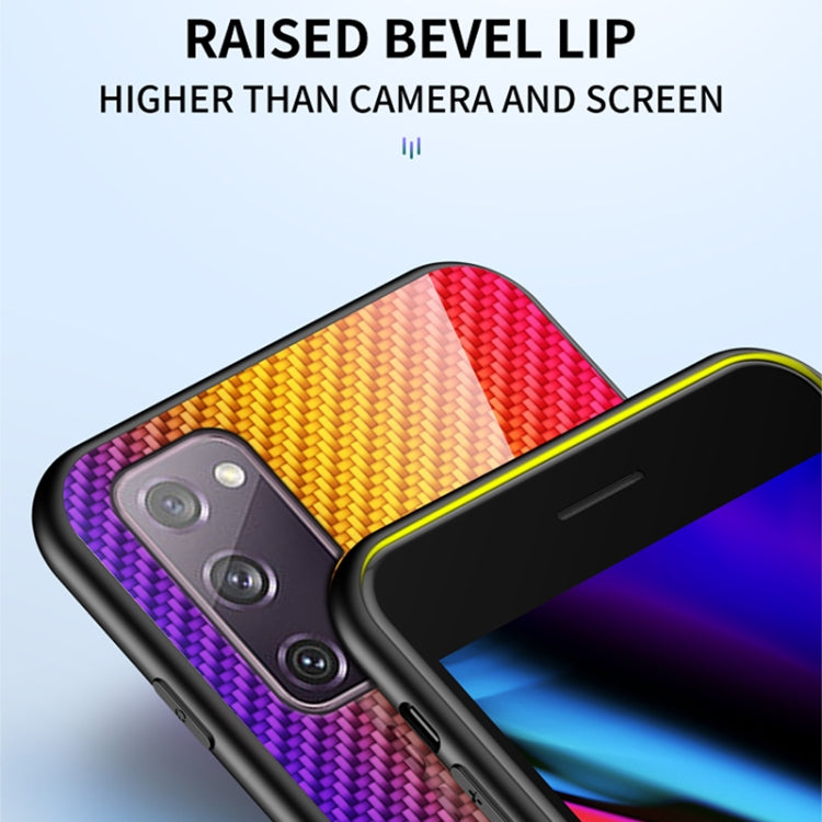 For Samsung Galaxy S20 FE Gradient Carbon Fiber Texture TPU Border Tempered Glass Case